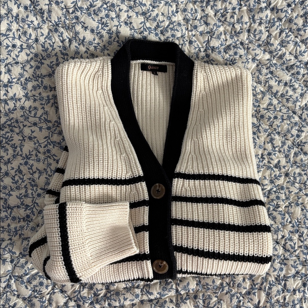 Quince Women's Cream and Black Striped Cardigan
